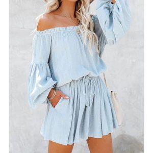 SUMMER VICI Lowell Cotton Pocketed Off The Shoulder Dress